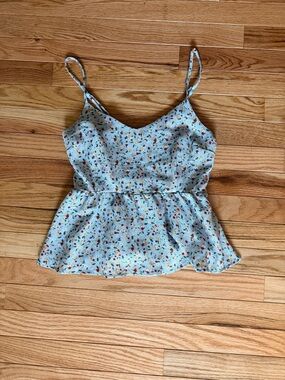 Monteau Light Blue Floral Peplum Camisole